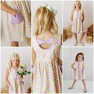 Girls Swoon Baby Pastel Plaid Spring Petal Bows Pocket Twirl Dress 7